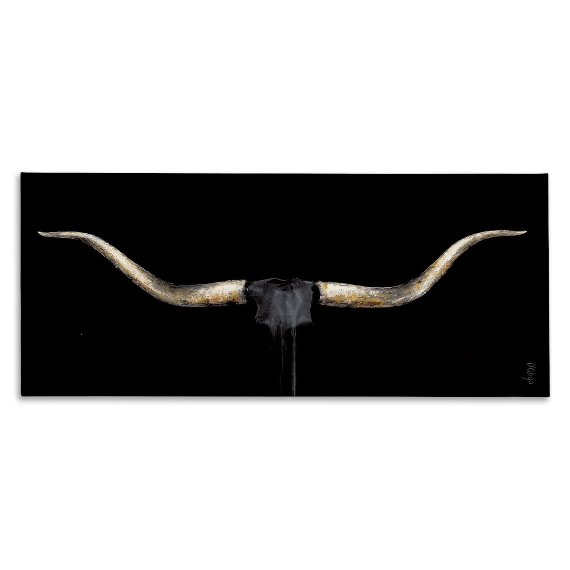 Stupell Industries Bull Horns Shadow Black Brown Animal Painting, Design by Third Wall Art, 13x30, Canvas