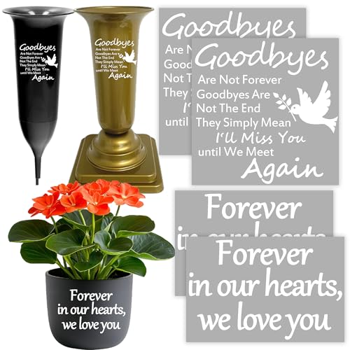4 Pieces Memorial Cemetery Vase Stickers, Remembrance Quotes for Gravestone Decoration for Loss of Loved One Gravesite Gravestone Memorial Grave Markers Cemetery Decorations