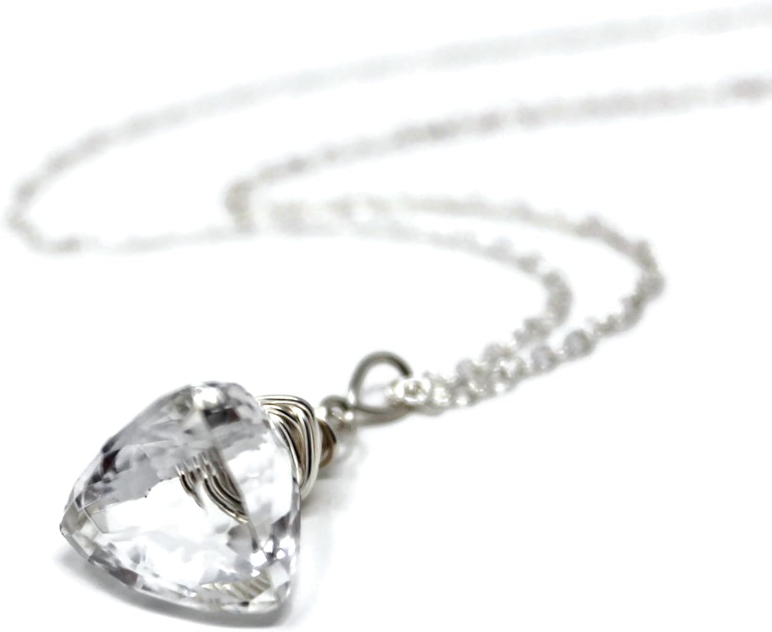 Clear Crystal Quartz Necklace Sterling Silver Trilliant Gemstone Briolette Pyramid 20 Inches - Image 7