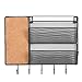 MyGift 12 x 10 Inch Wall Mounted Black Metal Mesh Entryway Organizer with 2 Slot Mail Holder Letter Sorter, Cork Memo Board, and 5 Hanging Hooks for Keys