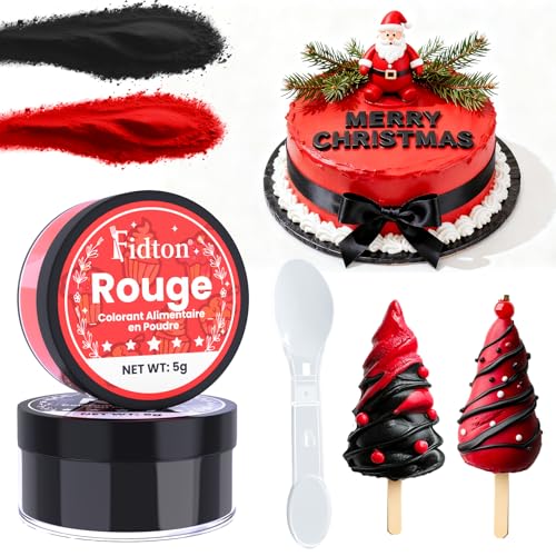 Colorant Alimentaire Poudre - Fidton 2 Couleurs Colorants Alimentaires Hydrosoluble Ultra Haute Concentration pour Glaçage, Gâteaux, Macarons, Pâtisserie, Colorant Alimentaire Rouge et Noir - 5g