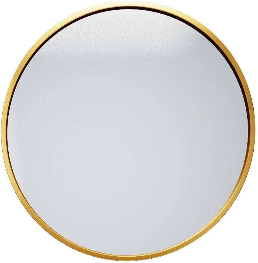Image of Round Wall Mirror in Gold I Metal Frame Mirror I Modern Metal Frame Mirror in Small Size I Bathroom Wash Basin, Bedroom, Drawing Room (Gold, 18 inch)