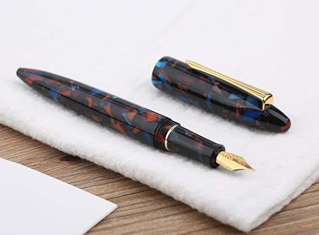 Amazon Majohn M100 万年筆 ブルーレッド セルロイド ドイツ シュミットschmidt 細字 ゴールドトリム クラシック コンバーター 文房具 オフィス用品 文房具 オフィス用品