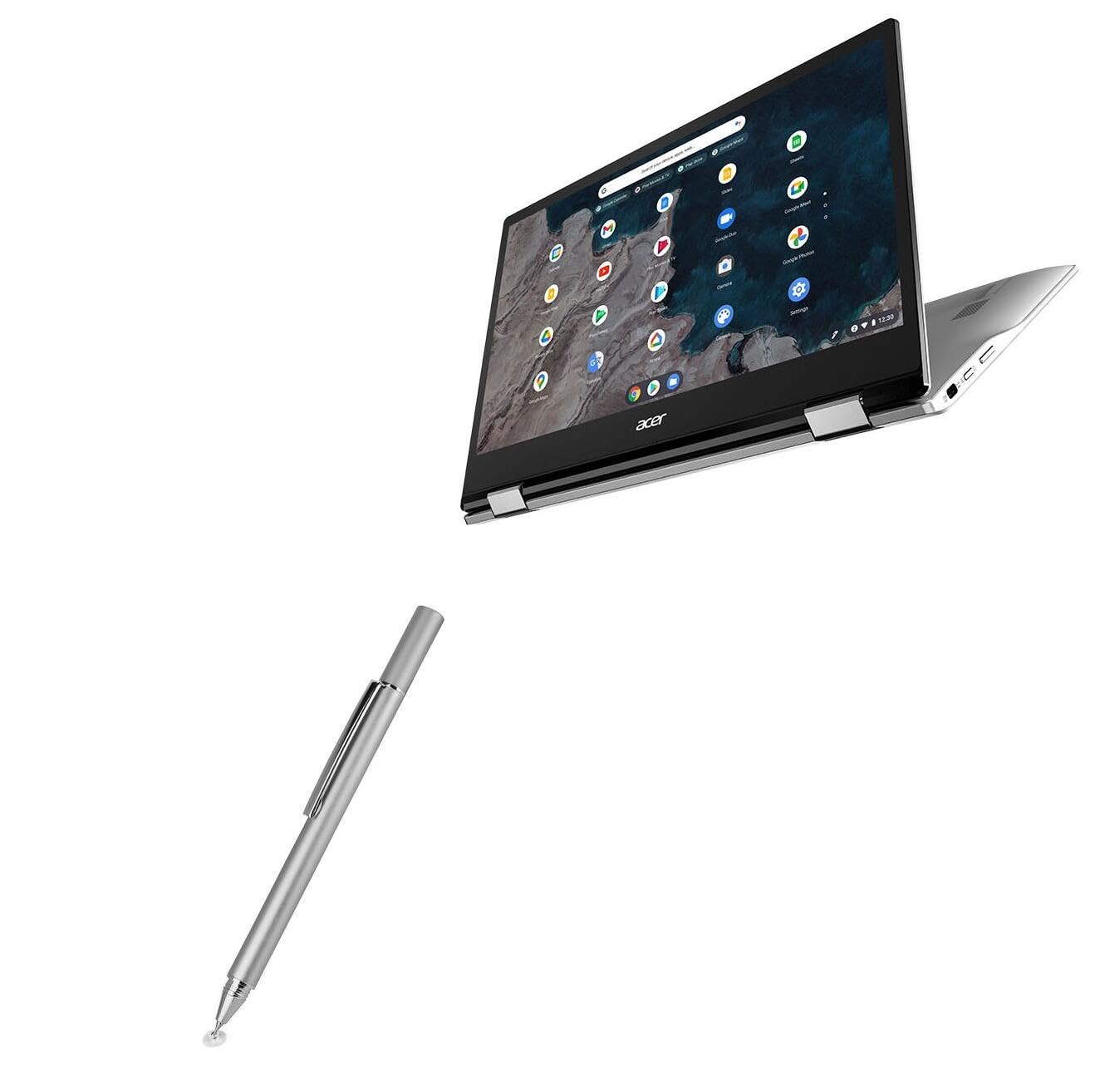 BoxWave Stylus Pen Compatible with Acer Chromebook Spin 513 (CP513-1H) - FineTouch Capacitive Stylus, Super Precise Stylus Pen - Metallic Silver