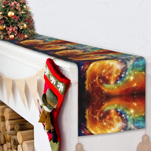Chemin de table de Noël galaxie : l'élégance textile avec pompons chic