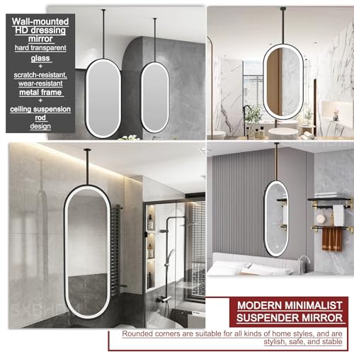 Miroir de salle de bain ovale à LED suspendu au plafond pour coiffeuse moderne noir - 6