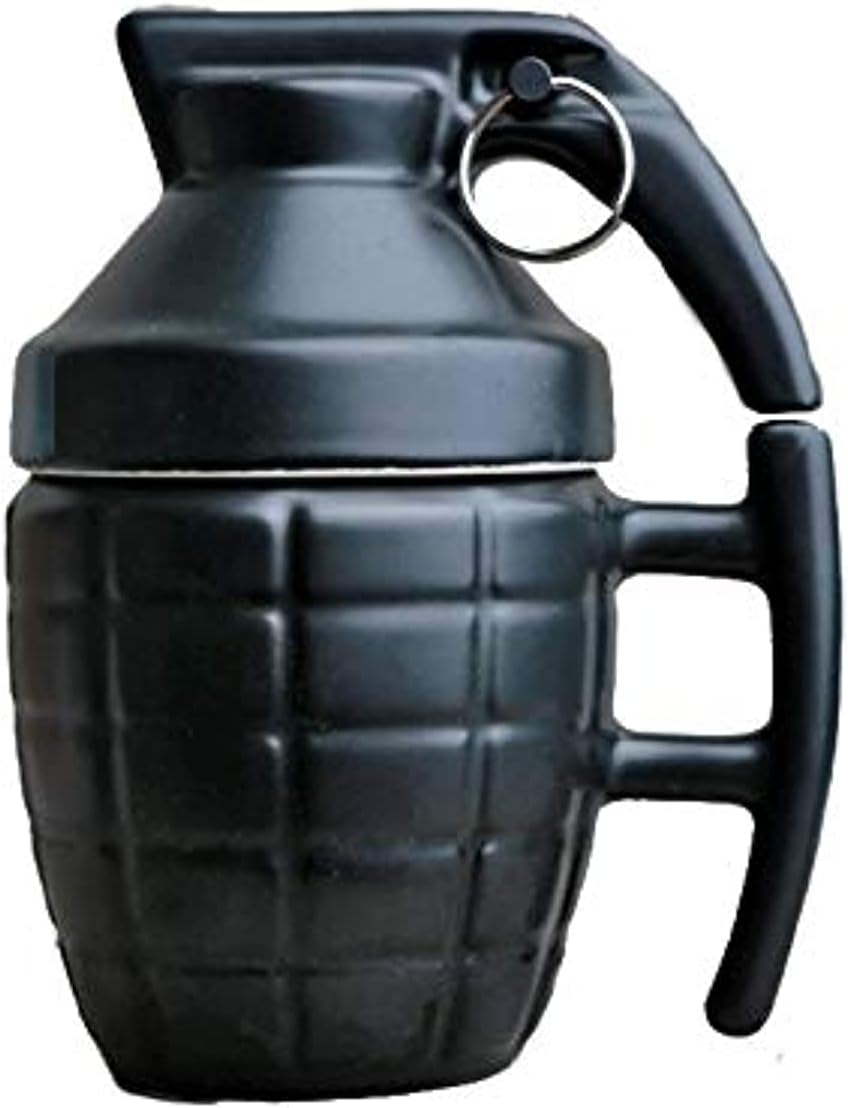 3D Grenade Shape Coffee Café Mugs Practical Ceramic Tea Water Cup With Lid Funny Gifts-Black