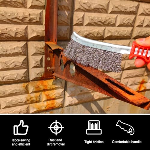 3 Stück Edelstahl Drahtbürste Set, Handdrahtbürste Stahlbürste mit Komfortabel Griff 235mm Handdrahtbürstensatz Edelstahlbürste fur Reinigung Grill Rost Ölflecken Malen Staub(Rot)