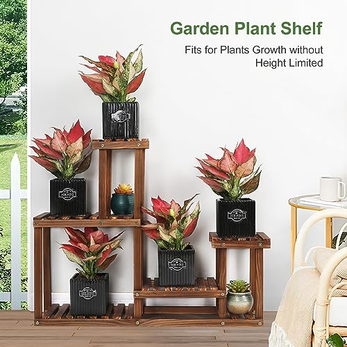 Coogou Pine Wood Plant Stand Indoor Outdoor Multi Layer Flower Shelf Rack Higher And Lower Plant Holder In Garden Balcony Patio Living Room thumb #5