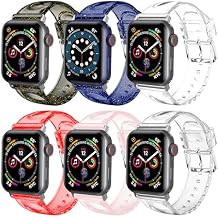 iiteeology 6 Pack Clear Band Compatible with Apple Watch Band 46mm 45mm 44mm 42mm 41mm 40mm 38mm, Soft Transparent Glitter Waterproof iWatch Bands for Women Series 1-11