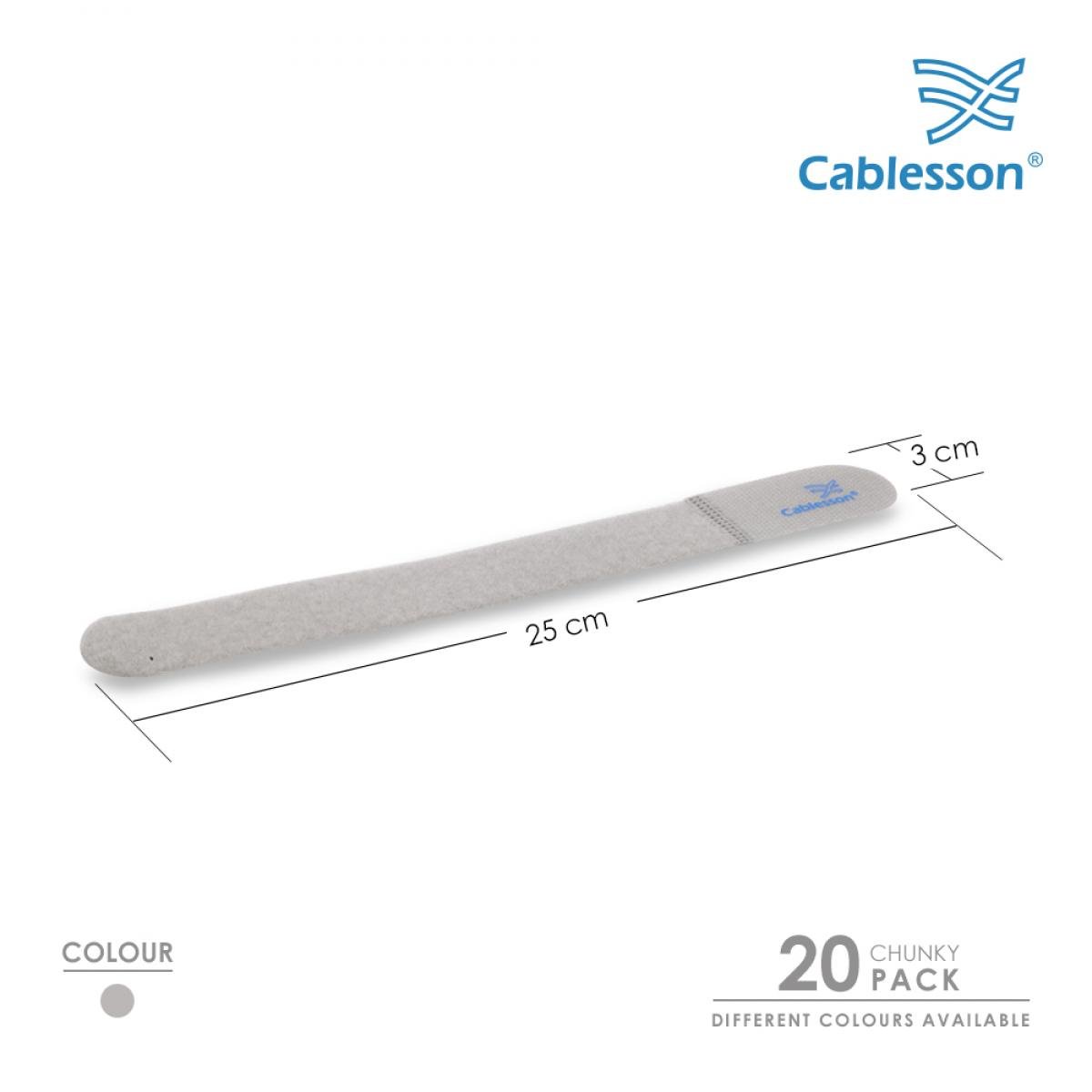 Cablesson Reusable Releasable Hook and Loop Nylon Cable Ties - Pack of 20 - Chunky Pack - Straps and Keep wire cord tidy - Grey - Image 2