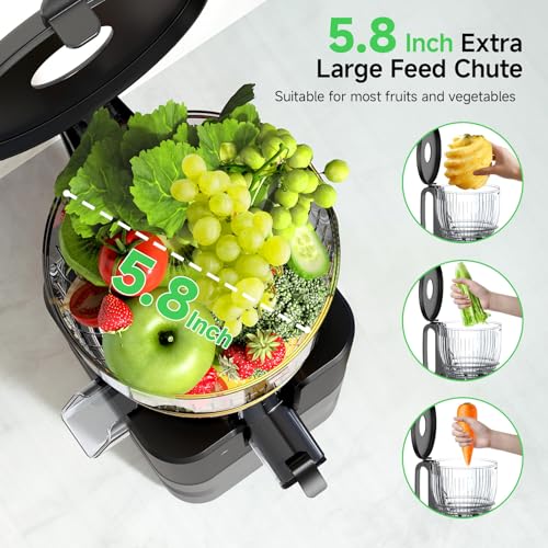 400W Cold Press Juicer, 5.8" Wide Feed Chute Slow Masticating Juicer Machines for Whole Fruits & Vegetables | High Juice Yield, Easy to Clean | Valentine's Day Gift Ideas for Women (Dark gray) - Image 4
