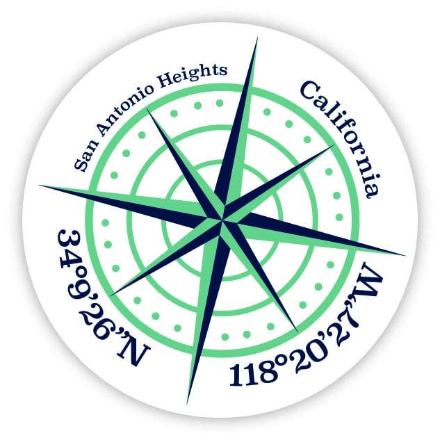 San Antonio Heights California 2-Inch Vinyl Decal Sticker Latitude Longitude Compass Design