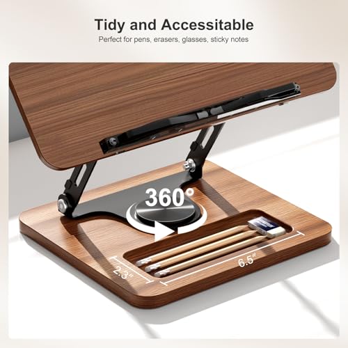 Image of OPTIXCELL Book Stand for Reading, 360 Rotating Hands Free Book Holder, Adjustable Height and Angle, Page Clip for Cookbook, Recipe, Magazine, Laptop,Tablet, Foldable for Kitchen, Office, School