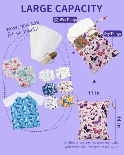 Image of babygoal Wet and Dry Pockets for Baby Nappies, Washable Travel Bags, Beach, Pool, Gym Bag for Swimsuits and Wet Clothes, with Two Zip Pockets, Girl colour: 44, 30cm x 36cm, Wet and Dry Bag