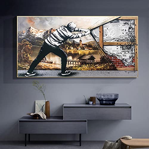 Peinture Toile Graffiti Art Vintage Enfants Rideau Cuadros 70x140