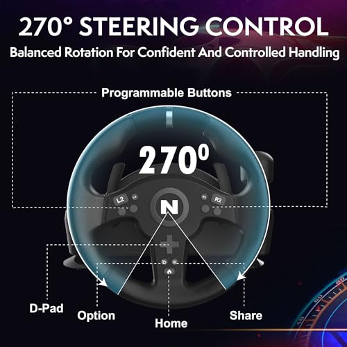 Image of NiTHO Drive Pro V200 P5 Gaming Steering Wheel for PS5, Racing Wheel with Pedals and Integrated Shifter for PS5, PS4, PC, Xbox Series X|S, Xbox One, Switch 2 & Switch, 270 Driving Sim with Vibration