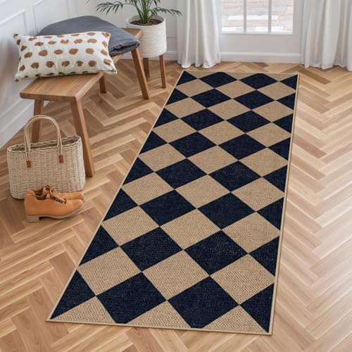 Lahome Checkered Easy Jute Runner Rug, 2x6 Kitchen Mats for