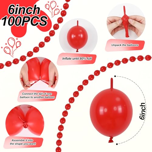 Image of Red Link Balloons, 60PCS 6 Inch Small Red Quick Linking Balloons for Making Balloon Wall Heart Arch, Tails Balloon for Wedding Birthday Baby Shower Valentine's Proposal Anniversary Party Decorations