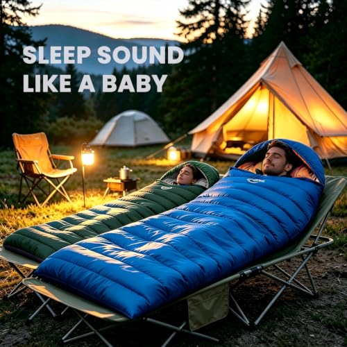 Bolsa de dormir rectangular OMVMO Envelope Down para camping, plumas 600 FP, para adultos, capucha desmontable y cremallera bidireccional, conectable a manta miniatura 5