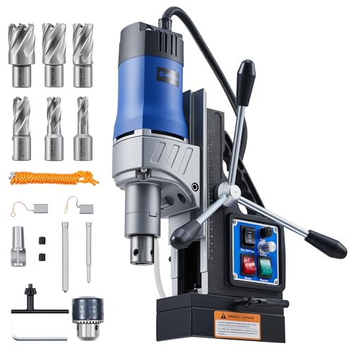 Image of ZELCAN Mag Drill Press with 6 Core Drill Bits, 1550W Magnetic Drill with 2 inch Boring Dia Reverse Drilling, 2922lbf Portable Electric Magnet Drill with Stepless Speed for Metal Surface Industrial Home