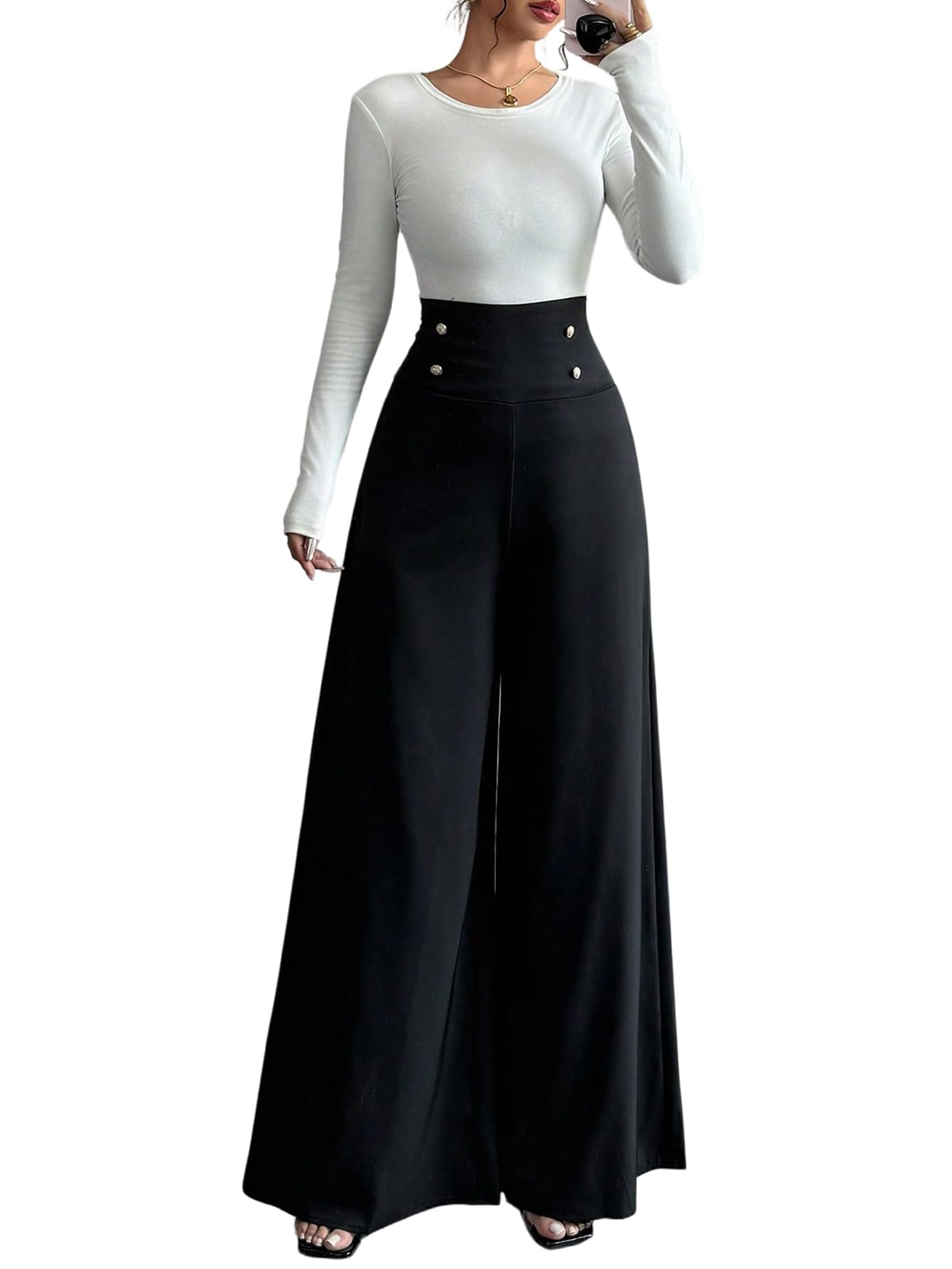 SweatyRocks Weite Hose Damen Elegant Anzughosen High Waist Business Outfit Musselin Hose Lang Damenhose Weites Bein Büro Outfit