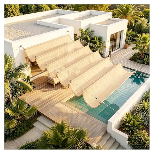 Voile d'ombrage wave rétractable beige 1.7x20m pour terrasse