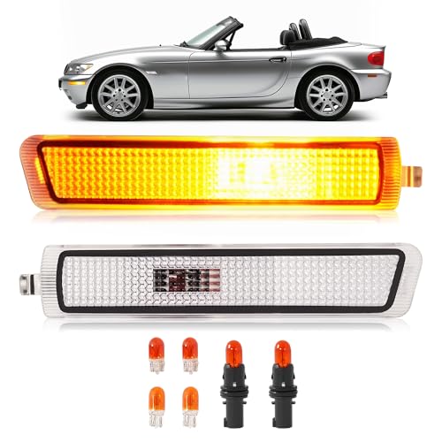 HECASA Pair Front Bumper Lights Compatible with 1996-2002 BMW E37 Z3 Roadster/M Roadster/M Coupe (Amber Bulbs Included) Side Markers Lamps Left & Right Side Clear Lens