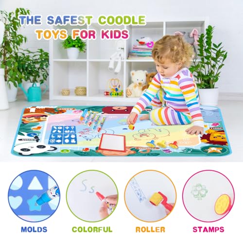Image of PATPAT Magic Water Doodle Cotton Mat DIY Graffiti Drawing Mats 100x80cm Water Based Graffiti Mats Free Coloring No-Ink Drawing Mat for Toddler Children Gift, Birthday Gift for Kids 1-6 Years Old