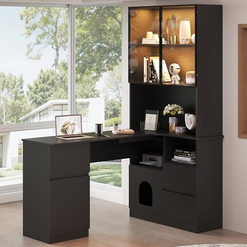 Bureau d'ordinateur d'angle avec vitrine LED et rangement - 5