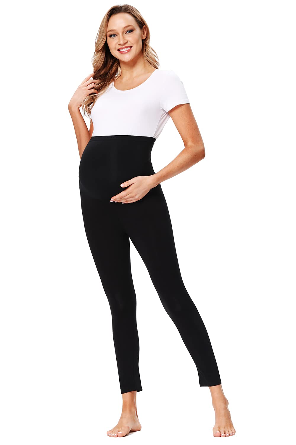 Hocaies Leggins Premamá Leggings Premamá Algodón Leggins Embarazada Mujer Deporte Embarazo Pantalones Cintura Alta Pantalones Elásticos y Cómodos 7/8 de Longitud