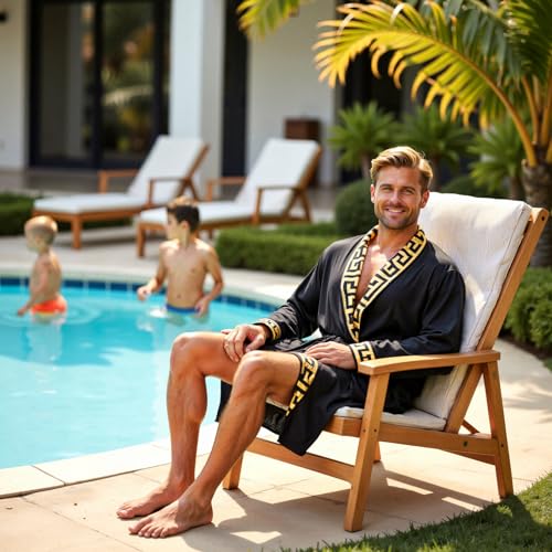 N&D Eyong Men's Luxurious Silk Feeling Bathrobes Long Sleeve Satin Kimono Robe with Shorts Sleepwear Set Printed Bathrobes…2