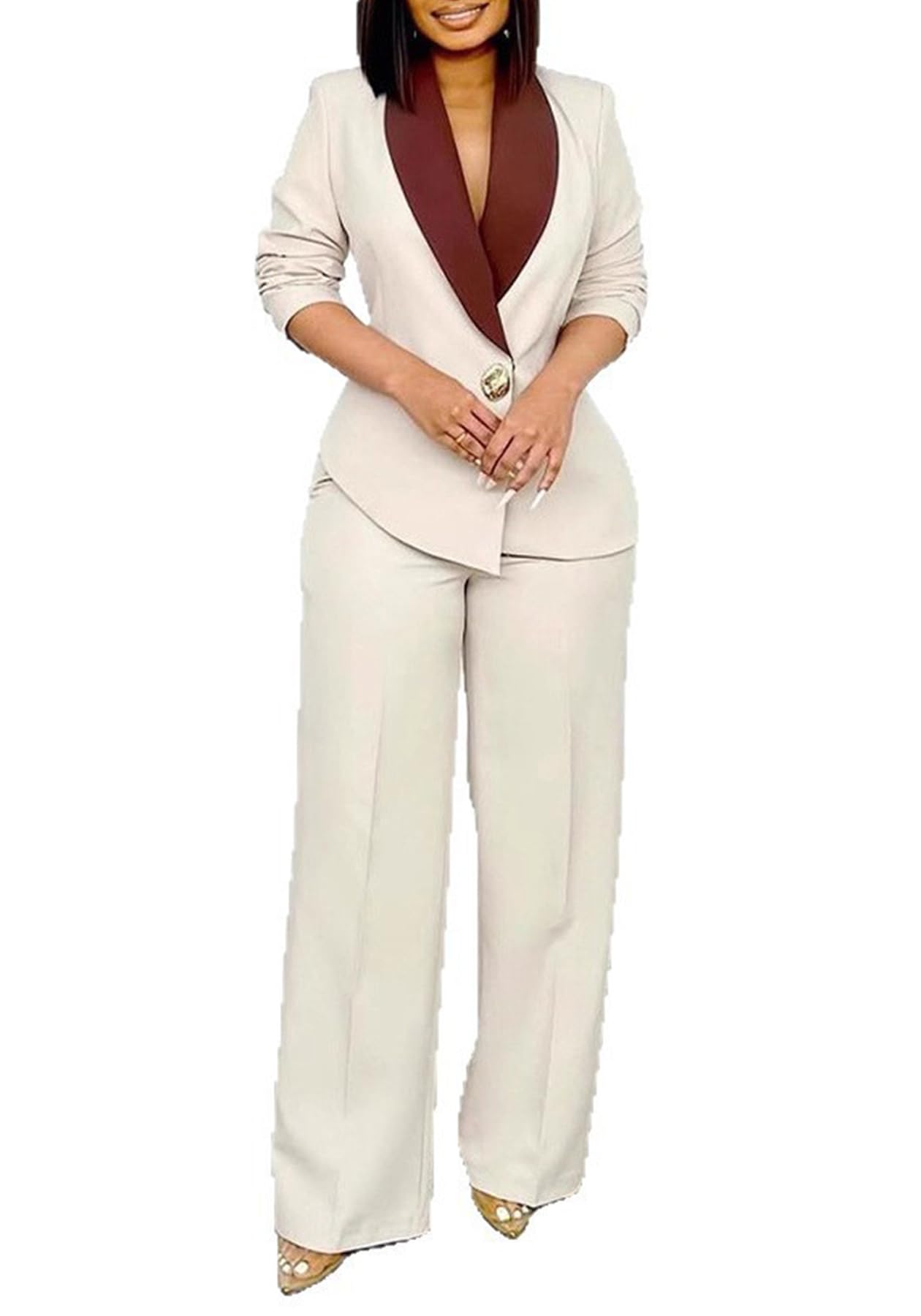 Tcremisa Womens Fashion Pants Suits Dressy Business Casual Outfits Long Sleeve Lapel Blazer Pants Set Office Work
