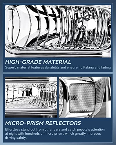 Image of Nilight Headlight Assembly Replacement 2005 2006 2007 F250 F350 F450 F550 Super Duty Chrome Housing Clear Corner Clear Lens Headlights Assembly