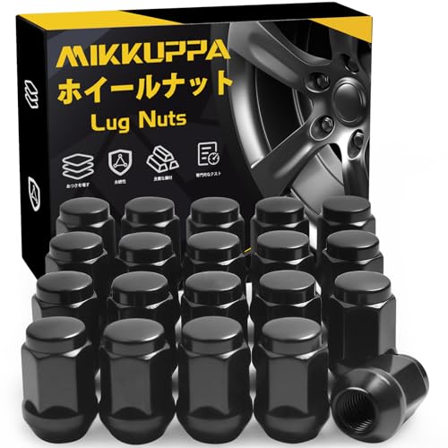 MIKKUPPA ホイールナット M12 x P1.5 テーパー座60° 長さ35 mm スチール製 19HEXニッサン・スバル・スズキの普通車と軽自動車に適用 20個 セット ブラック ラグナットの画像