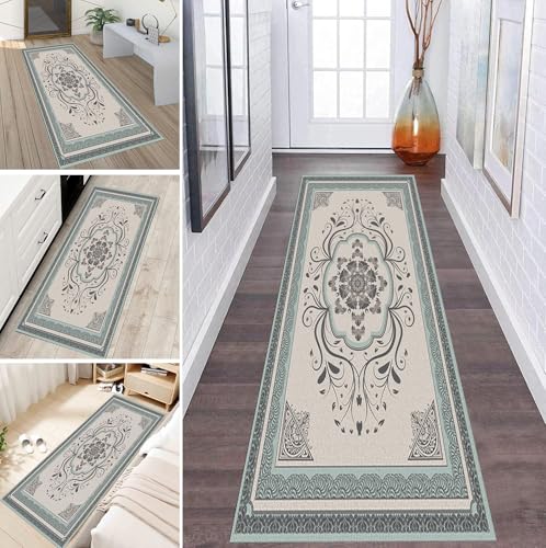 Alfombra lavable bohemia azul para proteger pasillos 2