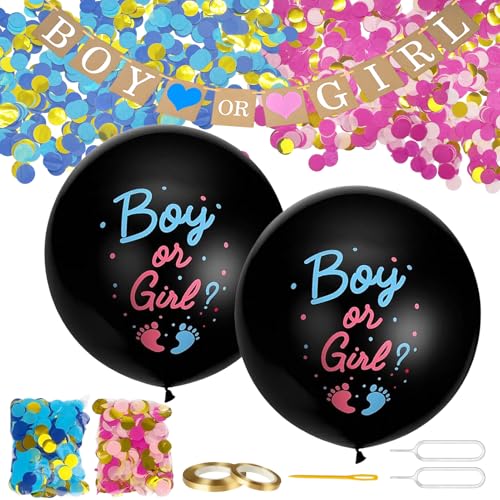 Conjunto de balões Gender Reveal, balão de 36 polegadas com grinalda de menina ou menino, confete rosa e azul, dourado e marcadores, decoração de festa para revelação de género, bebé e baby shower