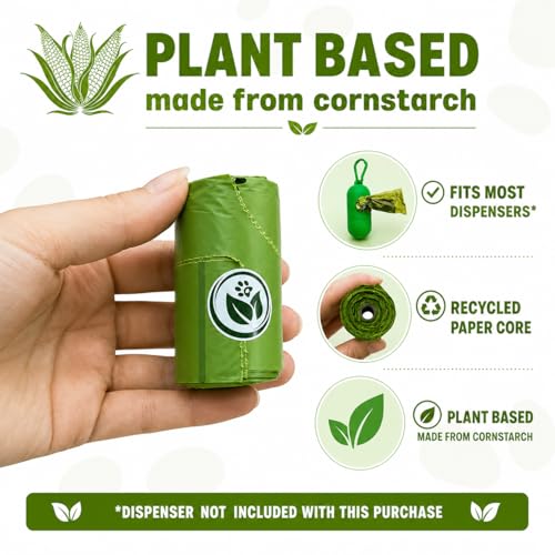 Image of 100% Compostable Handle-Tie Doggy Poop Bags (240 Bags) 16 Refill Rolls Plant-Based Cornstarch ASTM D6400 & EN 13432 Compliant HOME Certiified Compostabel Pet Dog Waste Bags (240 ct.)