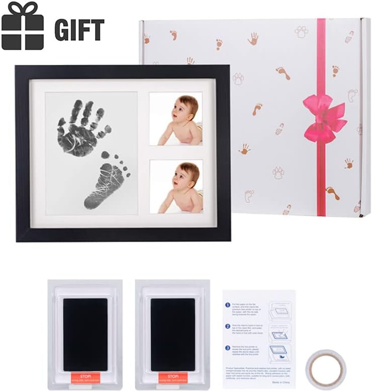 Miniatura 5 de Aqsacokiya Kit de huellas y manos de tinta para bebé, marco de fotos de huellas de mano, kit de recuerdo y kit de tinta para huellas de manos o