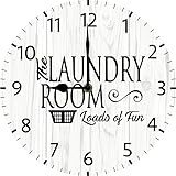 Soliyoahee Laundry Room Wall Art Laundry Room Wall Clock Vintage Wooden Battery Operated Non Ticking 10 inch Clock Silent Art Rustic Wood Clock for Home Bedroom Kitchen Office