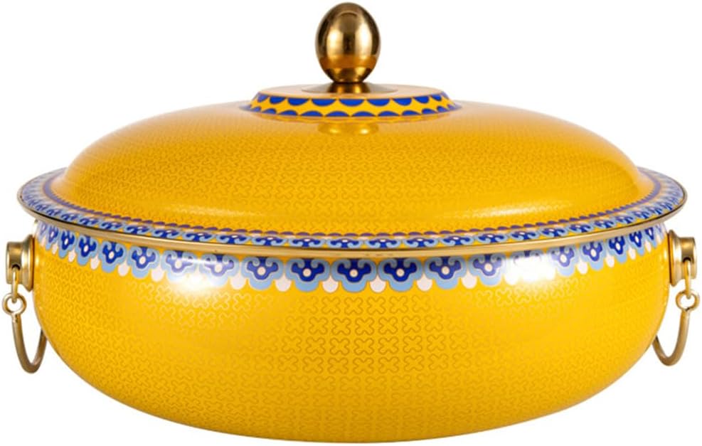 Enamel Stockpot with Lid Nonstick Large Soup Pot Vintage Thicken Cooking Pot for Home Family Shabu Shabu Pot with Handles Safe for Induction Cookers and Gas Stove,Yellow,30cm/11.8inch