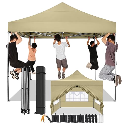 Image of COBIZI 10x10 Pop Up Canopy Tent with Sidewall,Outdoor Canopy,Yellow