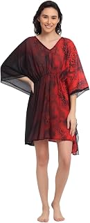 EROTISSCH Red & Black Printed Beachwear Cover-up Kaftan for Women Teen Price In India