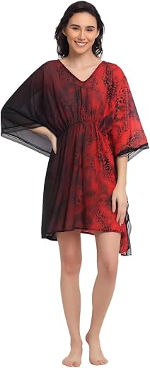 EROTISSCH Red & Black Printed Beachwear Cover-up Kaftan for Women Teen