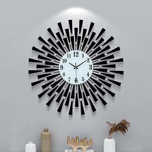 FLEBLE Large Wall Clocks for Living Room Decor Modern Big Silent Wall Clocks Battery Operated Quartz for Office Kitchen Bedroom Home Decoration 24 Inch Black Round Crystal Clocks Wall Decor for Indoor