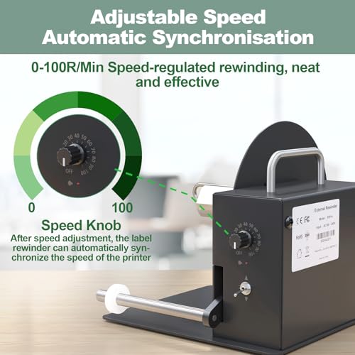 lukar Automatic Label Rewinder Machine, Adjustable Speed Label Rewinding, 180mm Two-Way Bidirectional Label Rewinder Roller Machine Synchronize with Printer (R3Pro) - Thumbnail 3