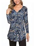 Tunic Tops for Leggings for Women Plus Size Fall Clothes Long Sleeve Henley Shirt Paisley Blouse xl