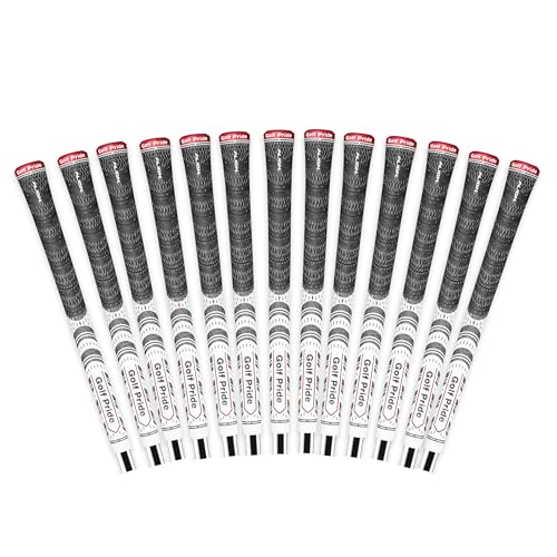 Golf Pride MCC Align Golf Club Grip - All-Weather Hybrid Grip Set with Raised Ridge Technology, Brushed Cotton Cord & Pebbled Texture, Rubber Construction, Midsize, White-Red-Black, 13 Pack
