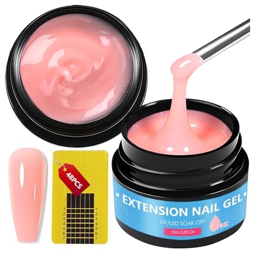 2 Pezzi 15ml Gel Ricostruzione Unghie, Builder Nails Gel Ricostruzione Unghie, Adatto per Refill e Allungamento per Principianti e Professionisti, Con 48 Pezzi Cartine Extension Model (Rosa)