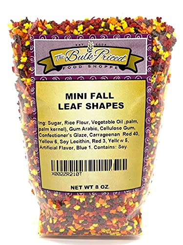 Mini Fall Leaf Shaped Sprinkles, Mixed Fall Colors, Bulk Size (8 OZ. Resealable Zip Lock Stand Up Bag)